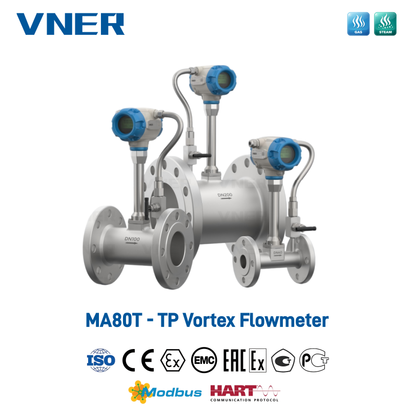 Seria MA80T-TP Compensarea temperaturii/presiunii Debitmetru vortex